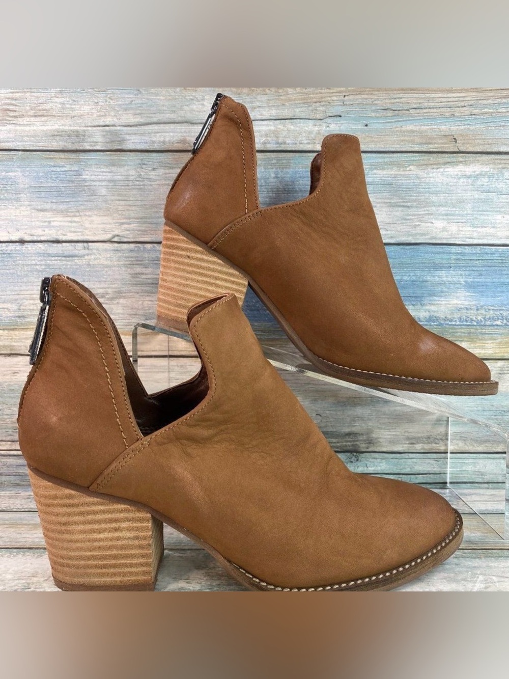 Blondo Waterproof Ankle Boots Womens 6.5M Soft Brown Nubuck Leather Block Heel